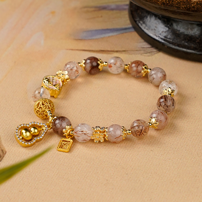 原创设计超七水晶锦鲤隔珠葫芦吊坠绣球转珠小众手工手链-9358