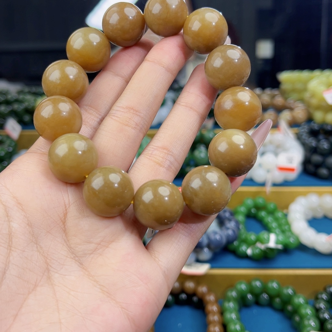 旧***尘和田玉未镶嵌手链天然和田玉新疆且末老红糖手串18