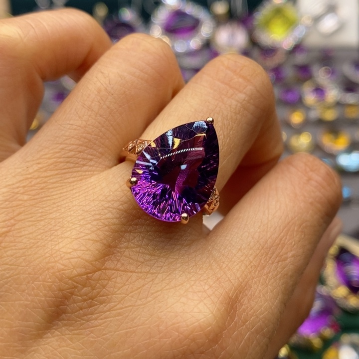 水晶戒指银S925镶嵌天然水晶戒指