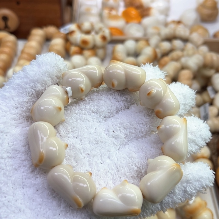 手串菩提根/象牙果77 象牙果原果雕刻炭烧趴趴猫微瑕