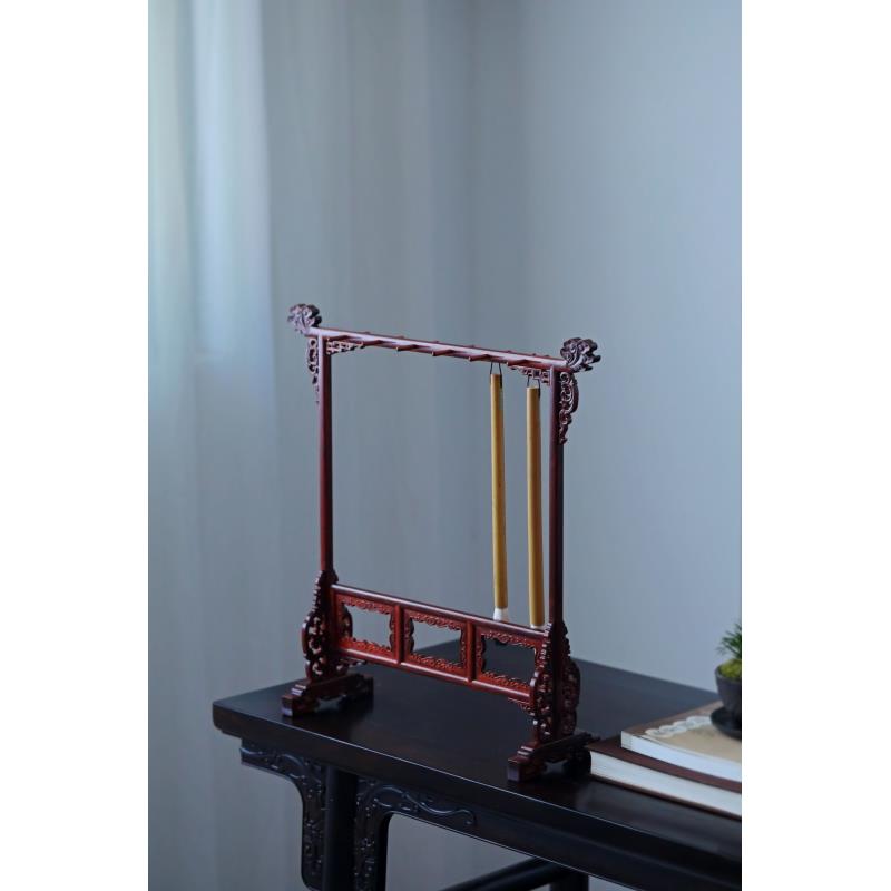 印度小叶紫檀祥云纹笔架笔挂红木文房四宝毛笔挂架