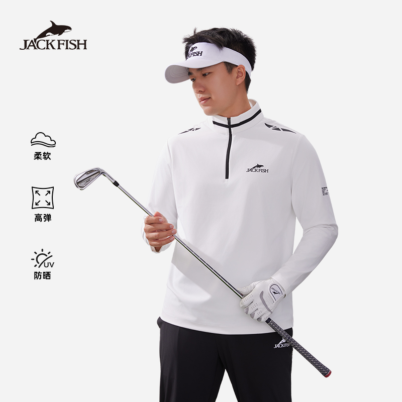 JACKFISH/杰克鱼高尔夫长袖弹力男免烫运动亲肤宽松立领T恤9M