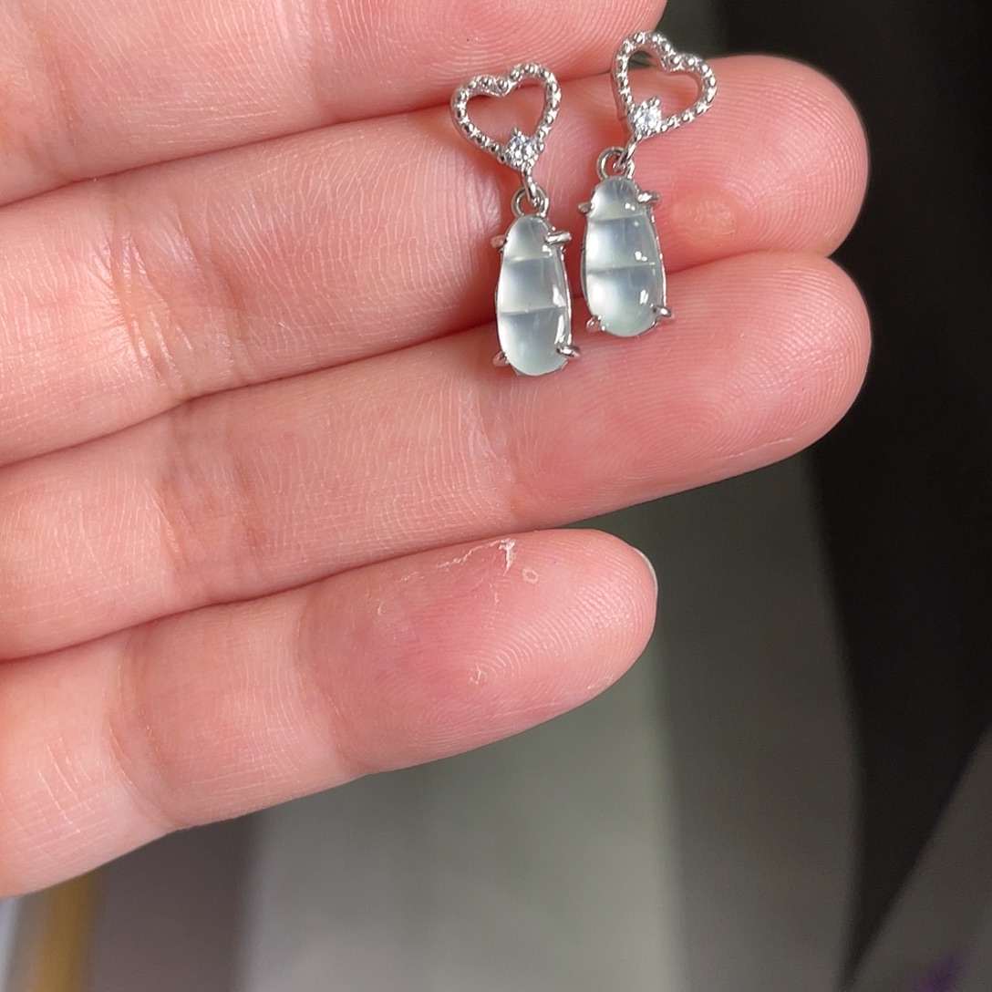 翡翠银S925镶嵌耳饰