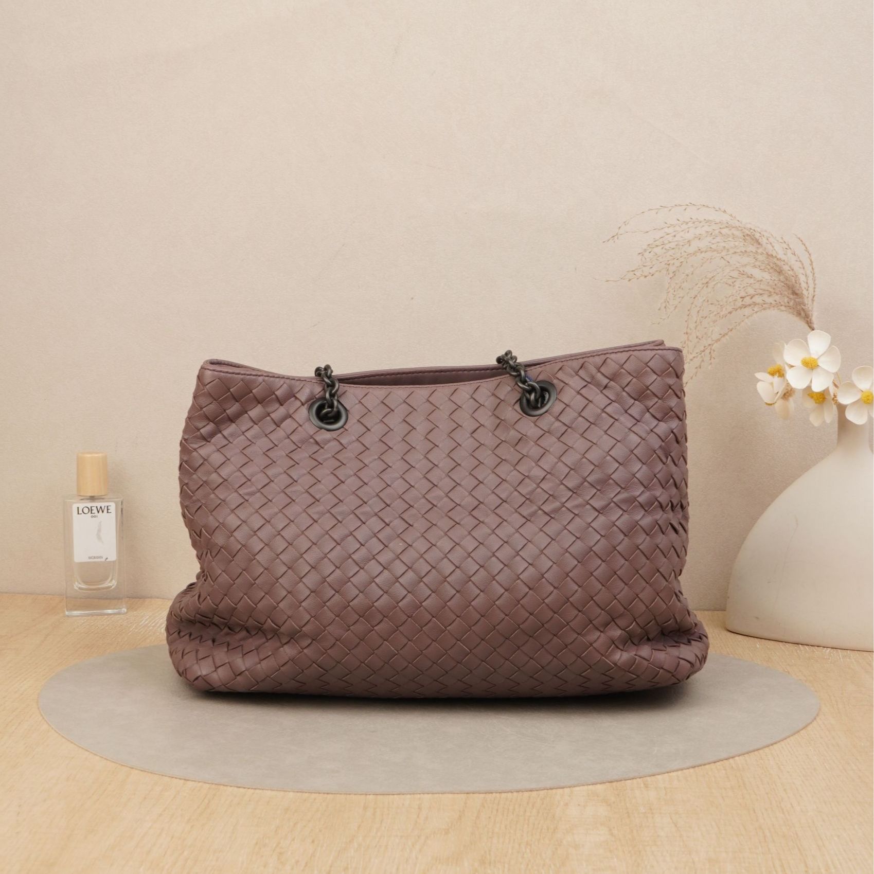 95新 BOTTEGA VENETA/葆蝶家 BV编织托特包深紫色羊皮/DS045667