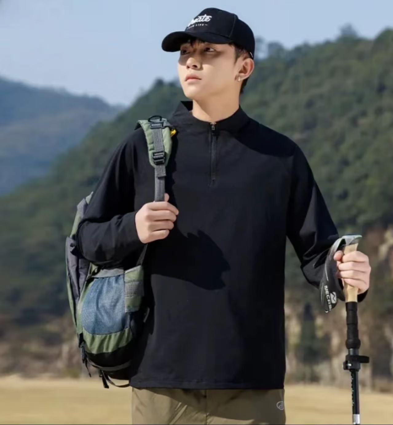 【S -插肩长袖】男女同款秋季透气速干登山弹力立领休闲长袖