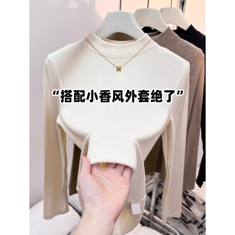 半高领打底衫女2025新款加厚秋冬内搭可外穿慕斯羊绒长袖t恤上衣