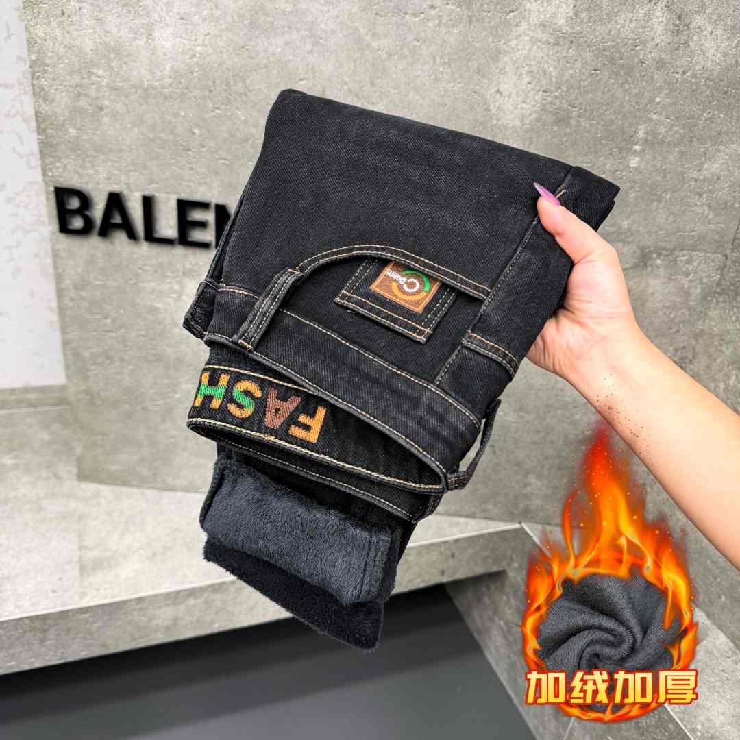 冬季厚款加绒时尚百搭小直筒男士水洗牛仔长裤 718加绒