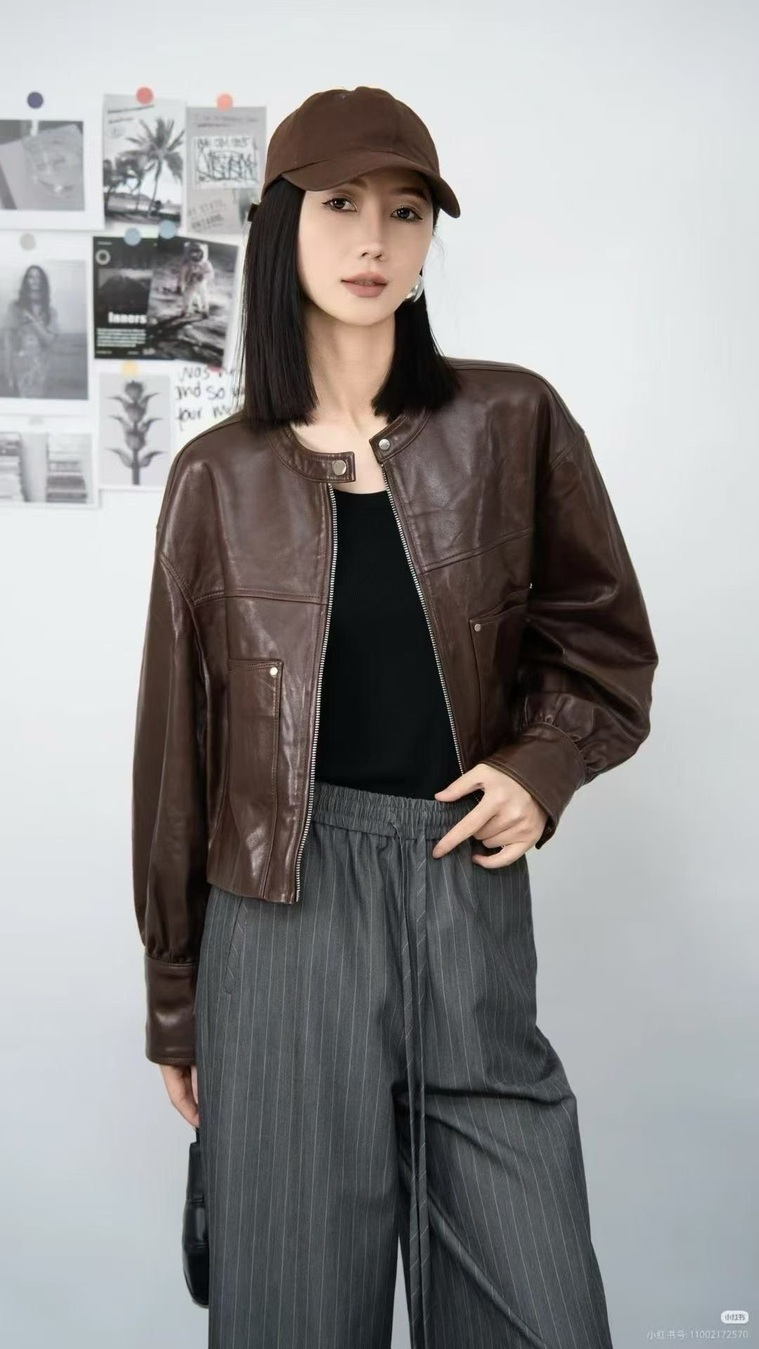 短款标准修身型薄款宽松型皮衣秋季皮夹克上衣女装