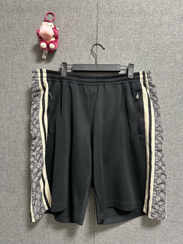 99新 GUCCI/古驰 xxl码/侧边条纹图案黑色休闲短裤/r946/7100