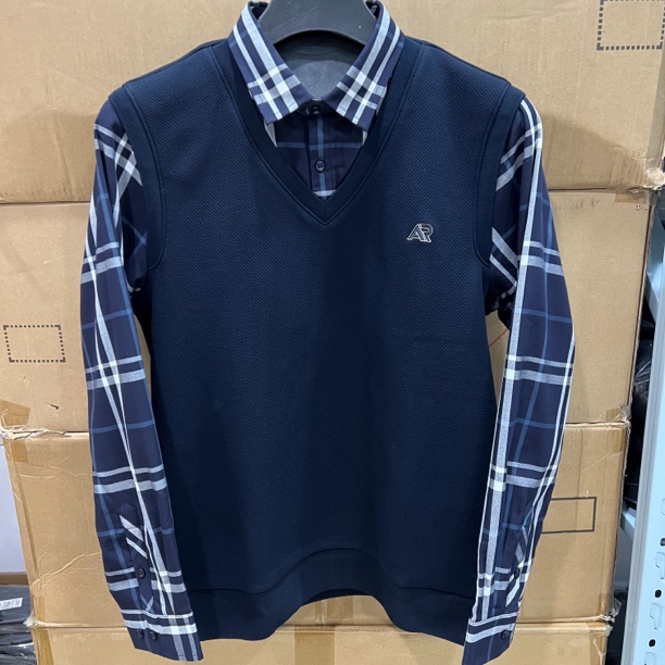 8939撤柜H剪标衬衣领假两件v领毛衣针织衫秋冬男士加绒加厚