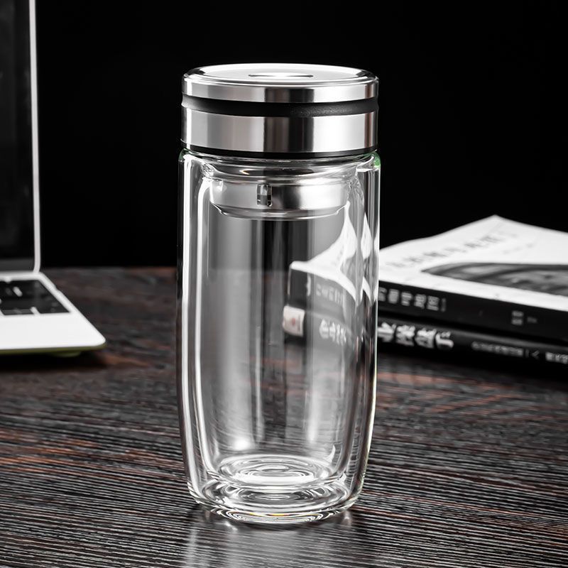 新款加厚大容量家用高硼硅玻璃茶水分离杯杯玻璃杯透明带盖耐热