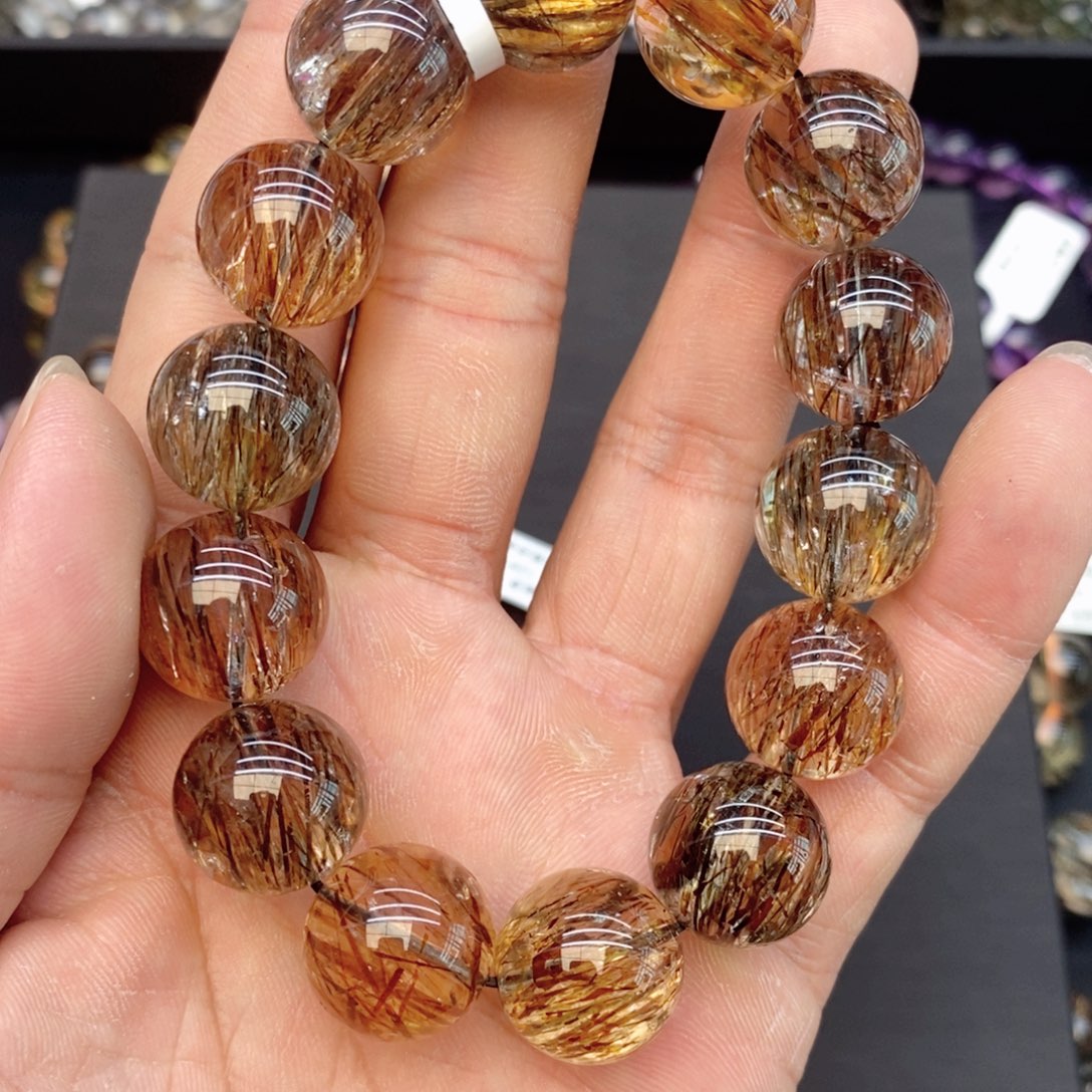 水晶手串未镶嵌凝*昔9黑金超七16mm