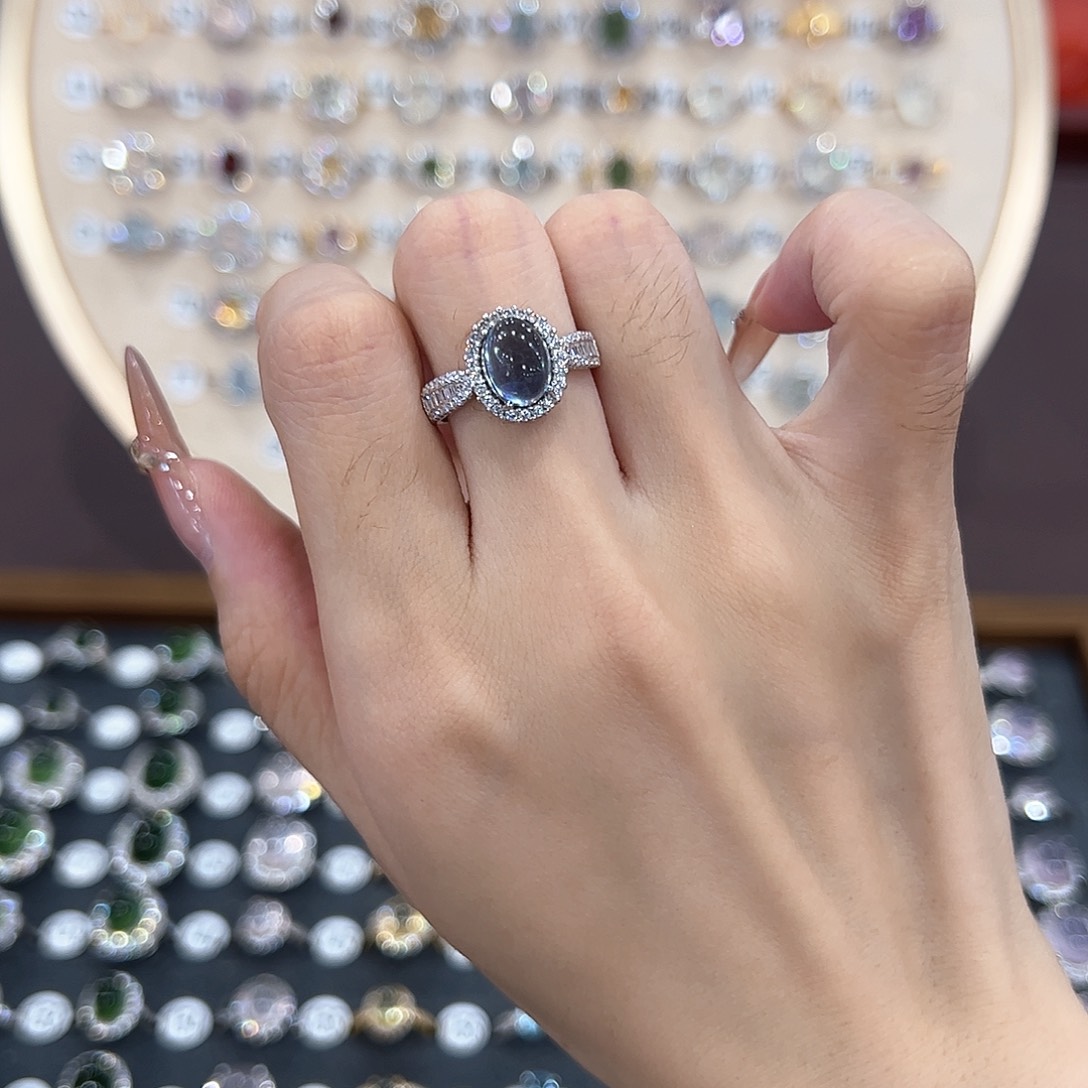 蛇纹石玉银S925镶嵌戒指