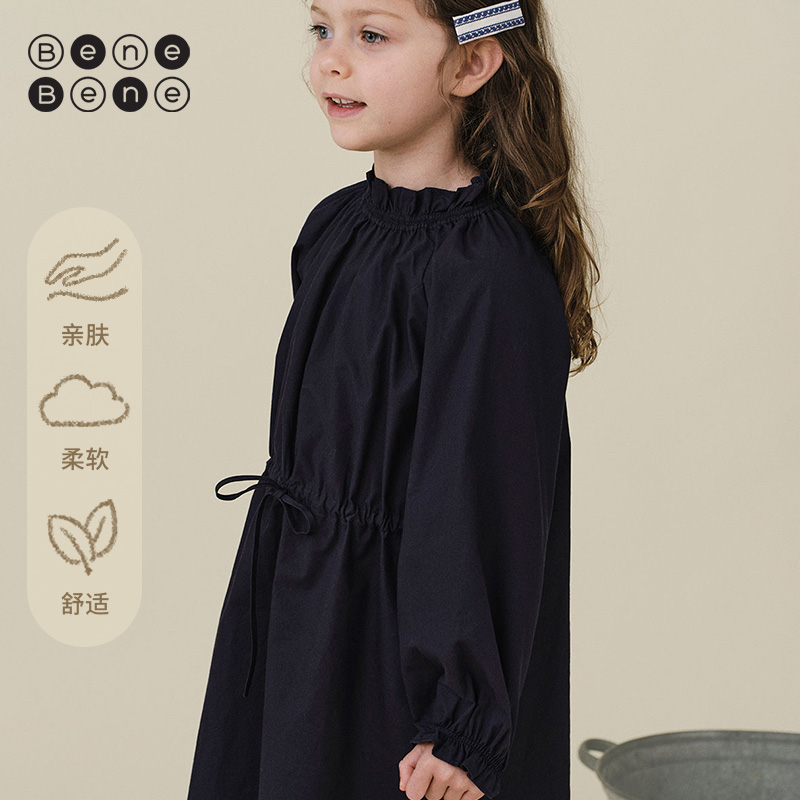 BeneBene（直播）25秋冬新品女童少女风长袖简约布利斯褶边连衣裙