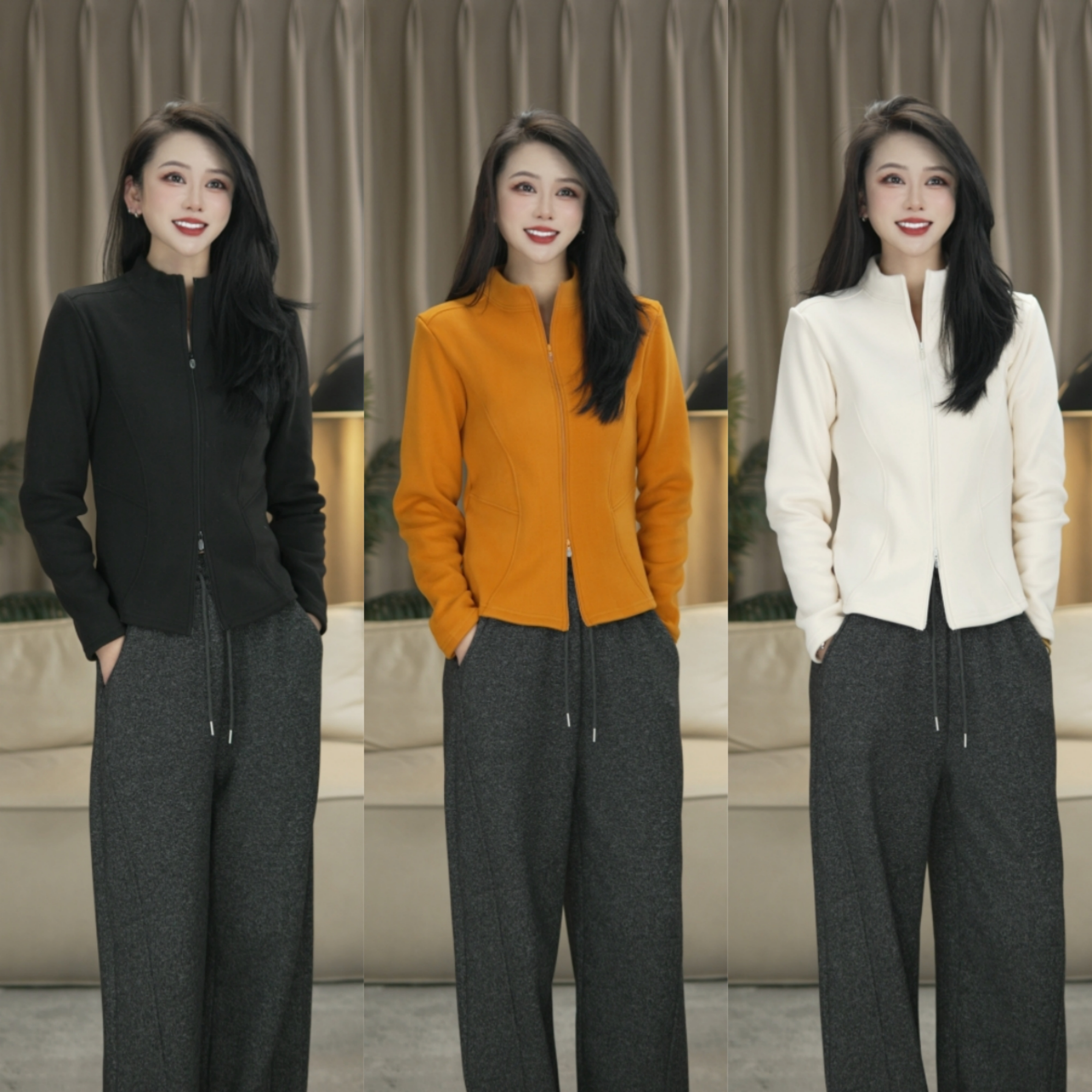 【500g高克重~绵羊毛+桑蚕丝】加绒石墨烯贴片瑜伽服双拉链鱼骨外套