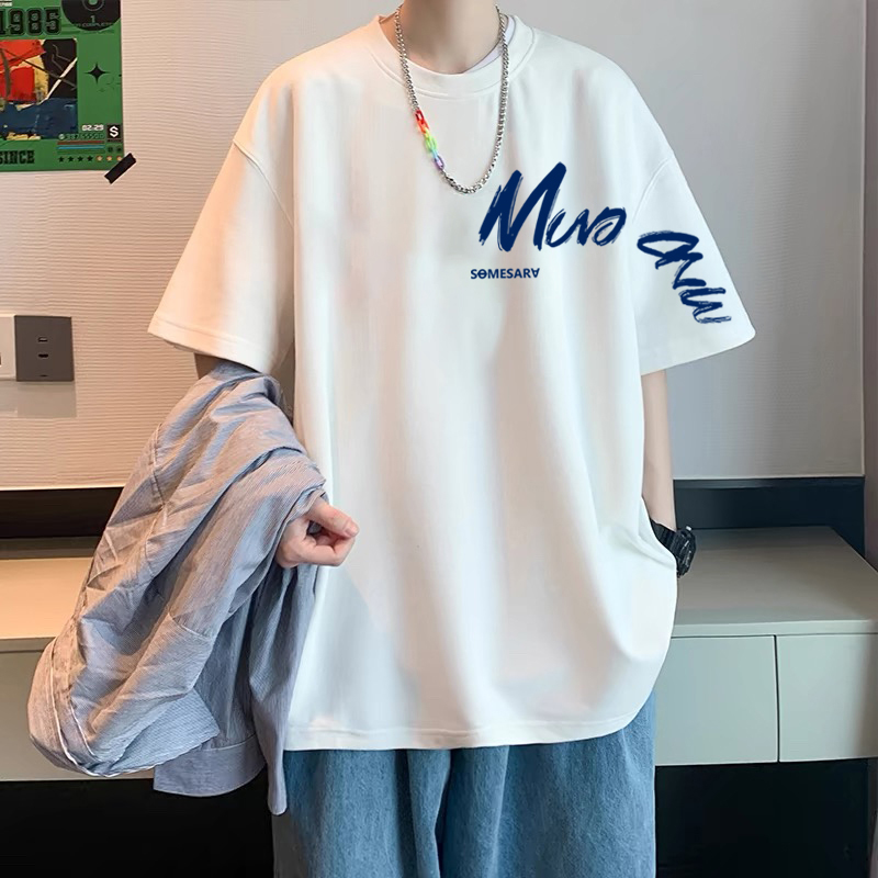 100%纯棉短袖t恤男生宽松加大码上衣服女潮牌美式情侣装半袖学生