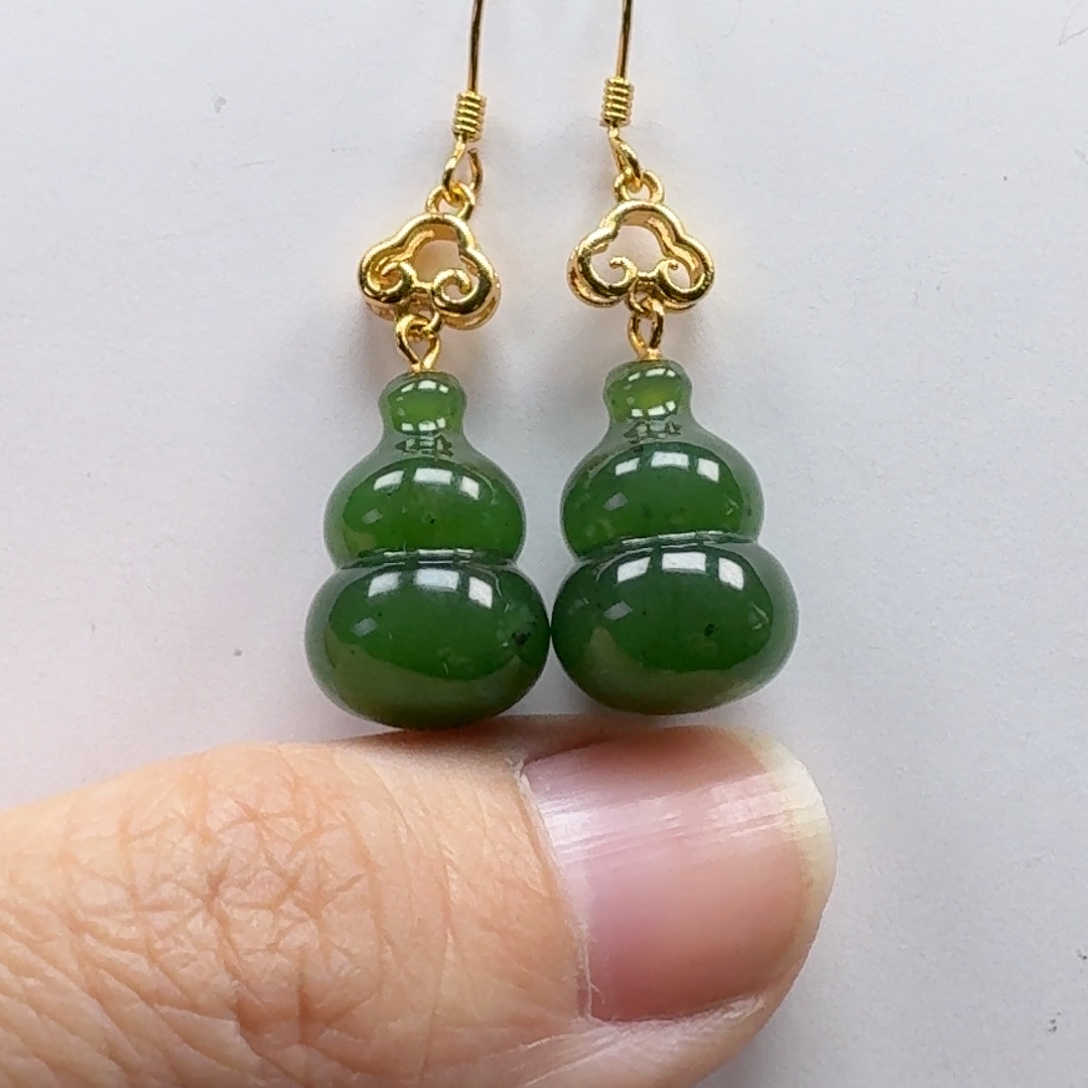 和田玉银S925镶嵌耳饰