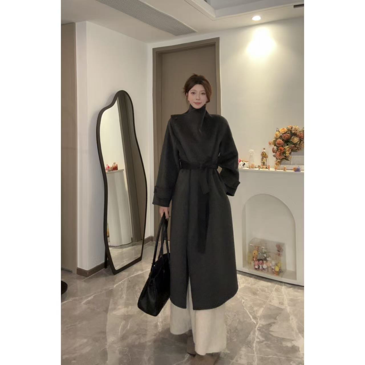 【】25年秋冬新款休闲腰带中长款双面羊毛大衣外套女装1028