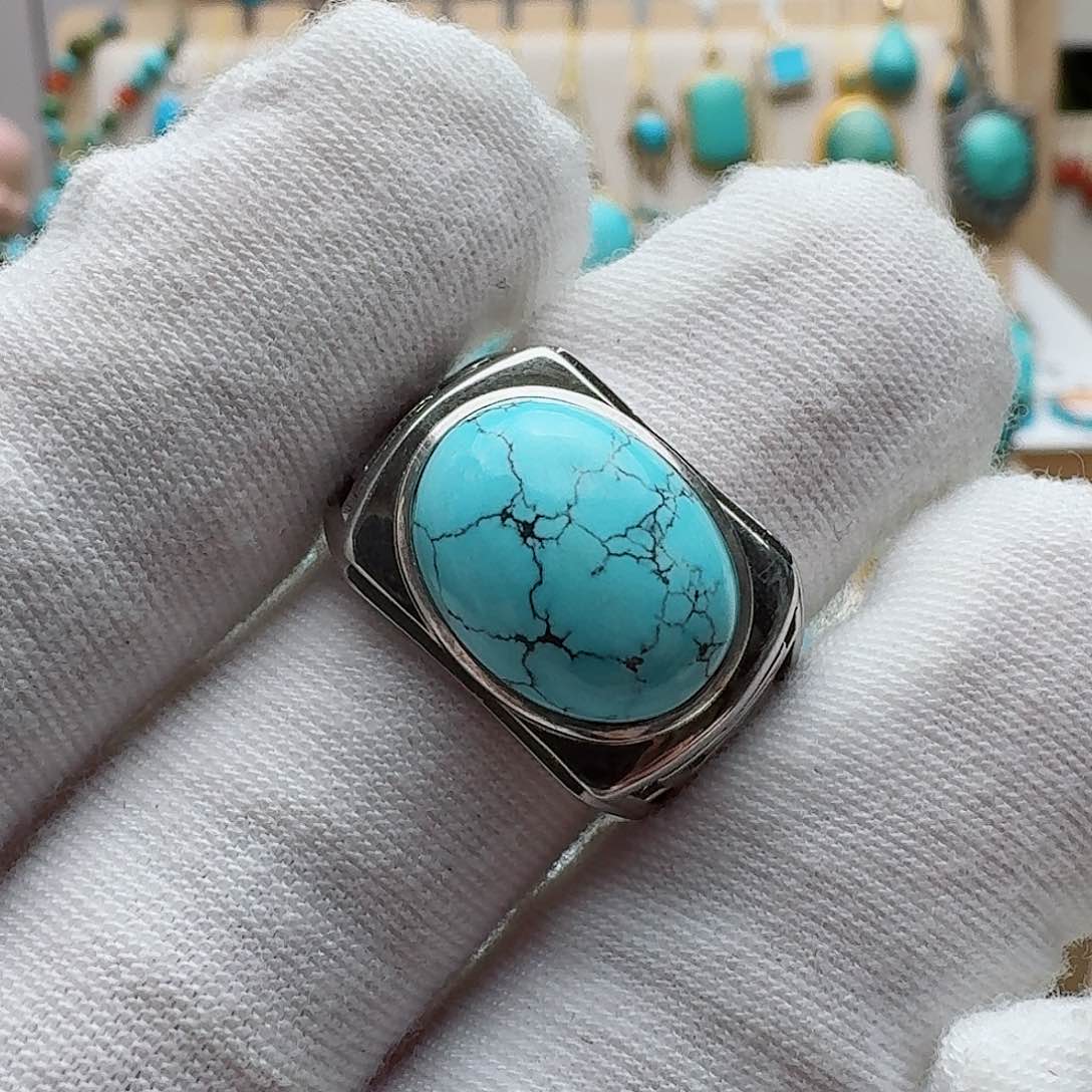 绿松石珠宝奇石银S925镶嵌木***7