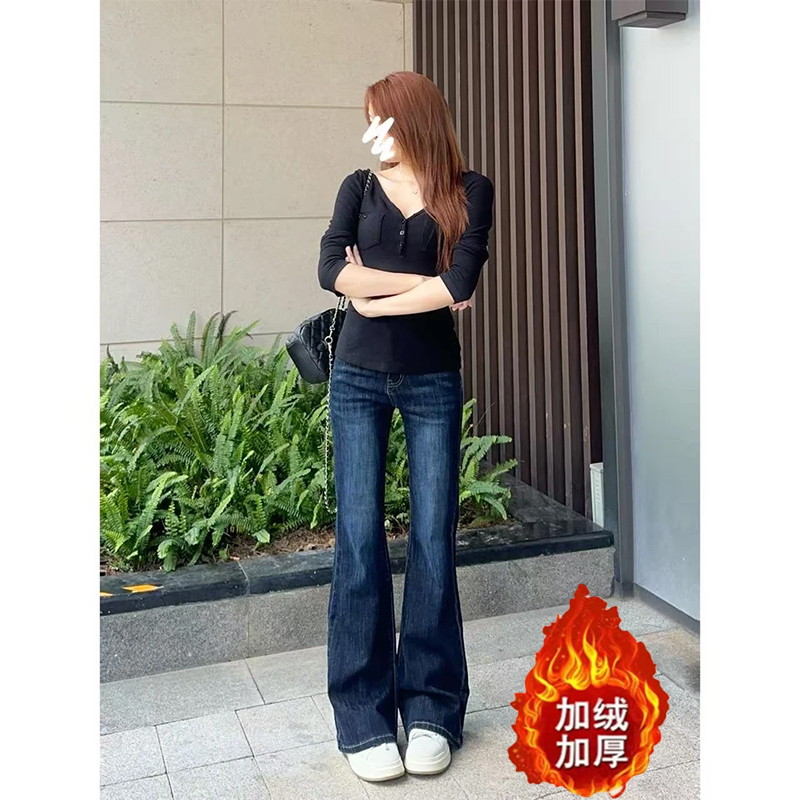 美式复古水洗喇叭宽松牛仔裤女2025冬季新款不贴腿显瘦辣妹微喇裤