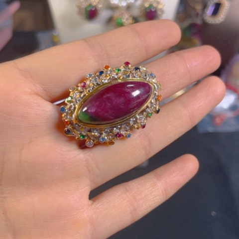 红宝石戒指银S925镀金镶嵌珠*7aaaaaaaa