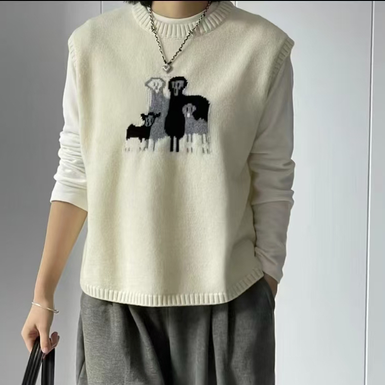 LULUZOUzll云朵牧场圆领羊毛背心马甲11899