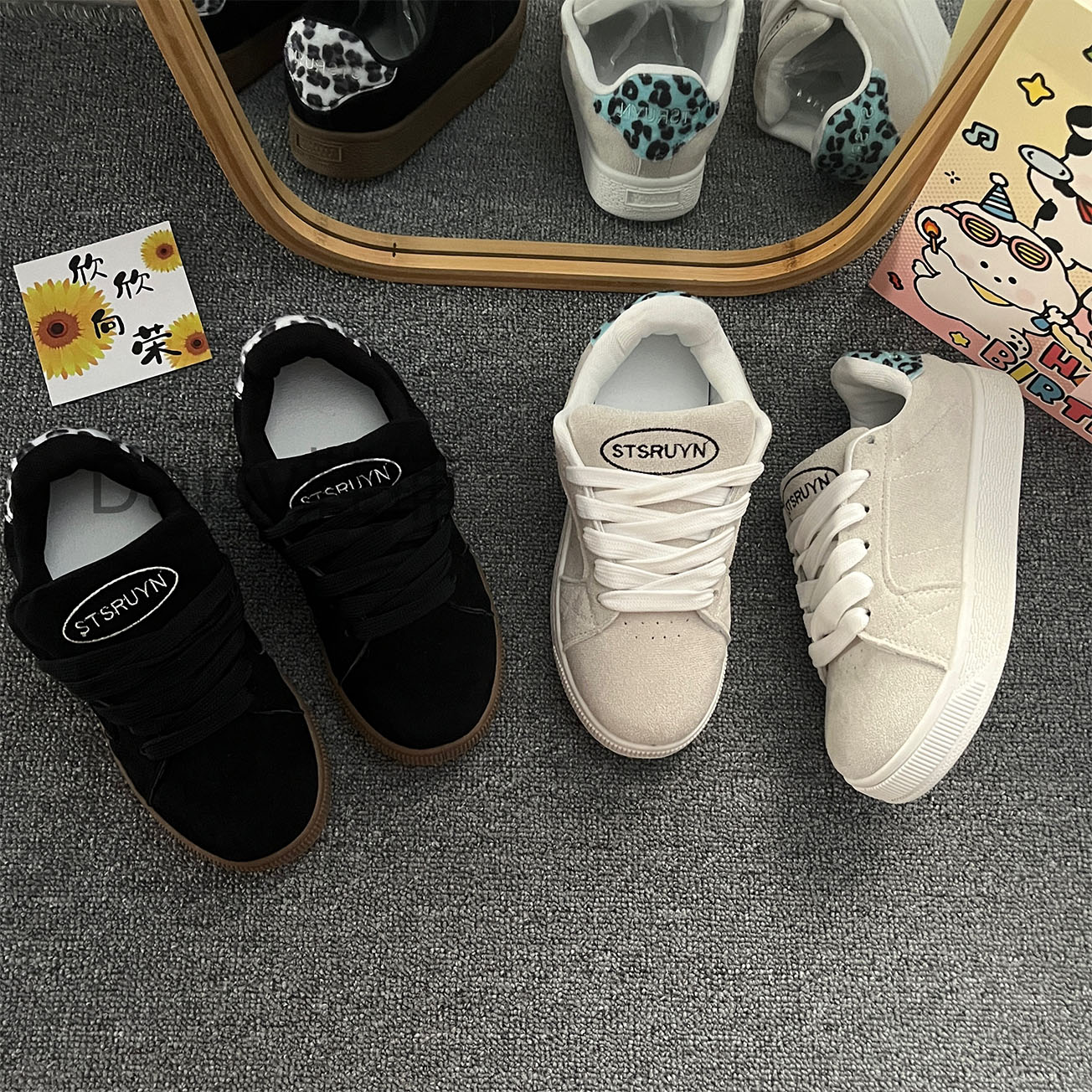 低帮百搭厚底板鞋运动休闲板鞋休闲鞋潮流系带豹纹春季学生