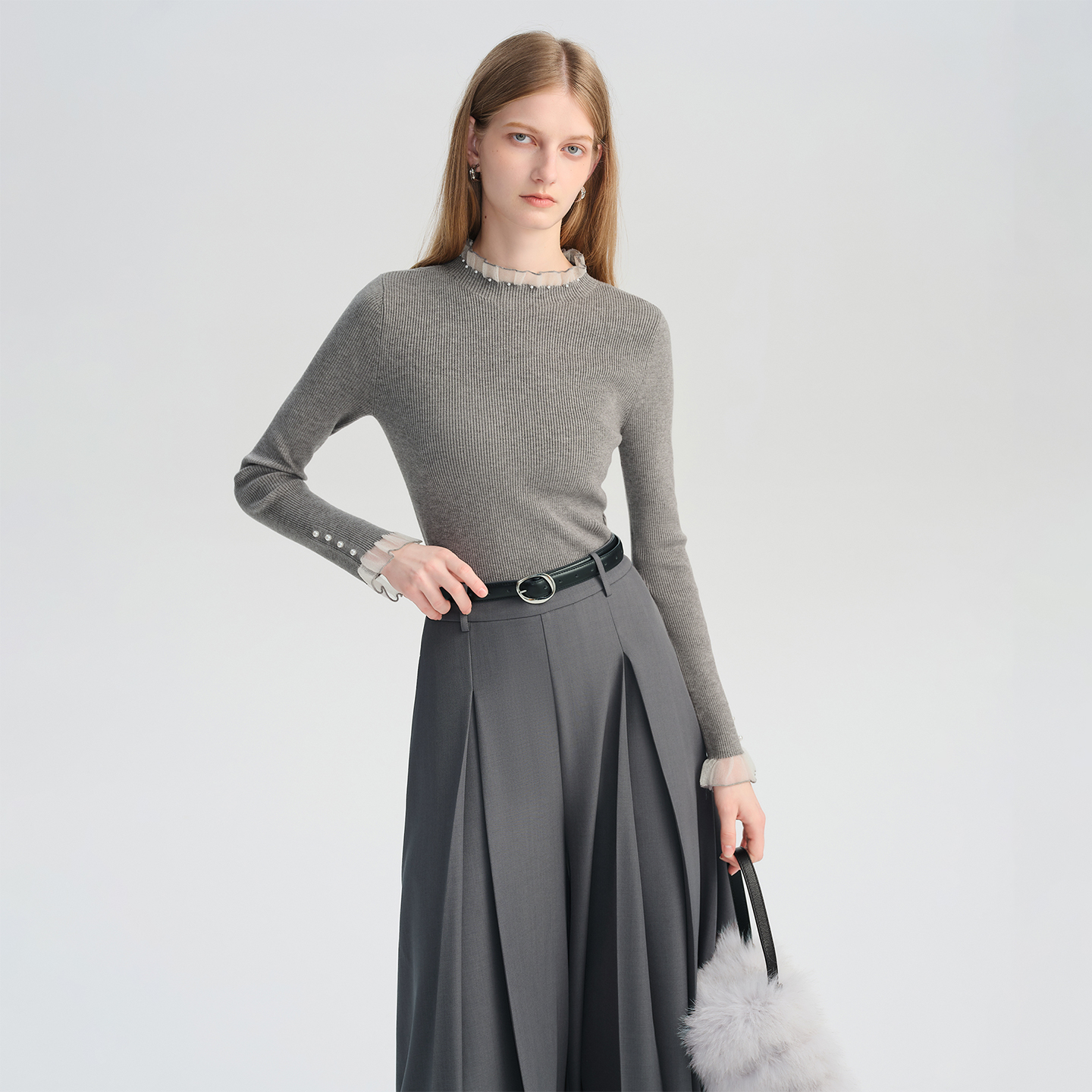 自巧[巧织Touch]小个子流光风莫代尔包芯纱针织衫上衣25ZQ93001