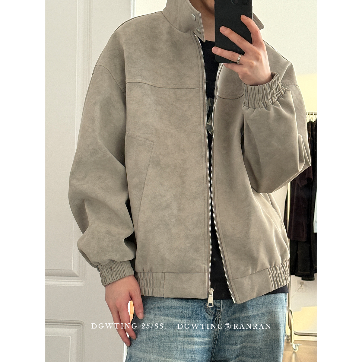 扎染pu皮衣短款外套男士重磅立领美式高级感棒球服cleanfit皮夹克