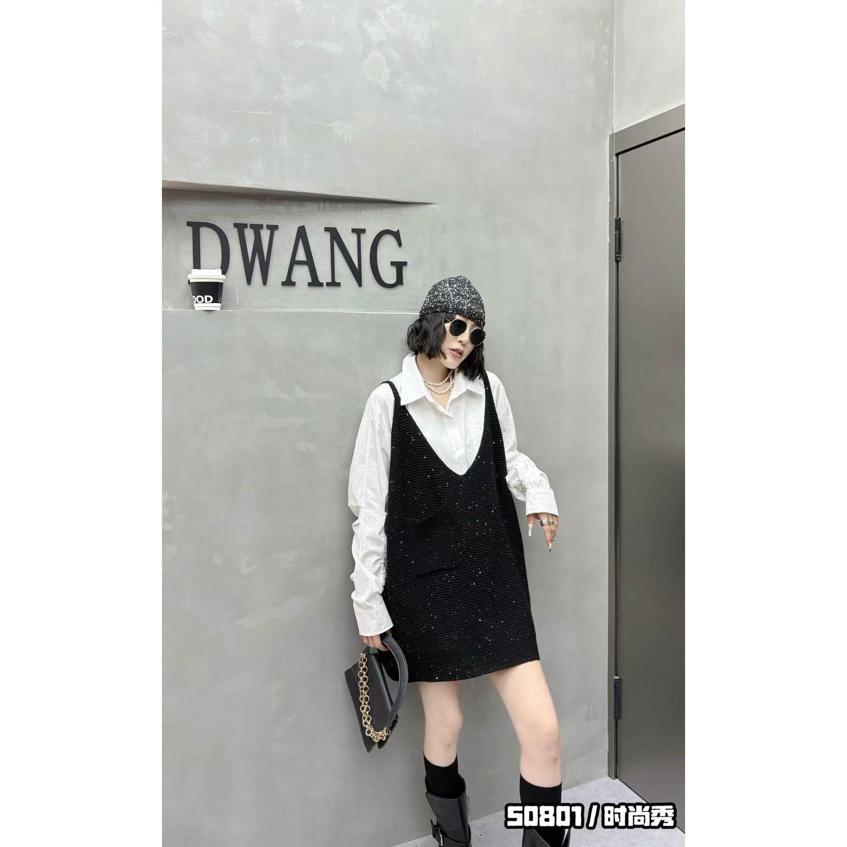 王美丽专享特大码大码早秋高定针织亮片马甲50801