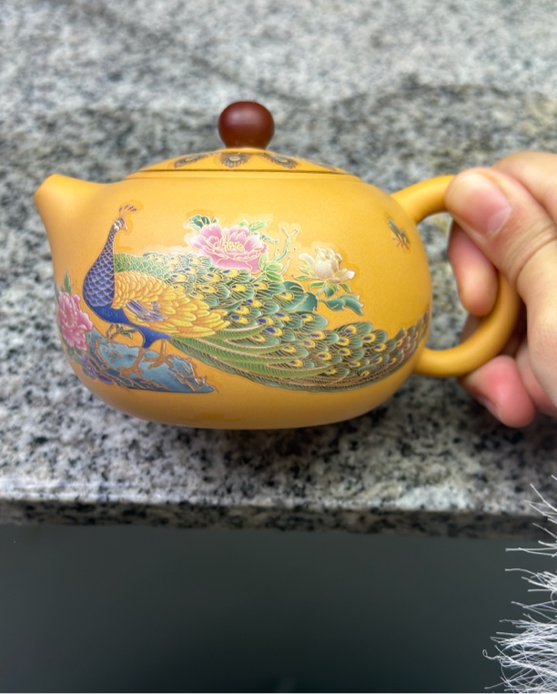 紫砂黄金段变色牡丹孔雀变色凤鸣壶