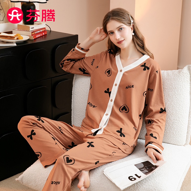 芬腾【保暖大码】女家居服套装女士春秋款纯棉睡衣FJ25930520