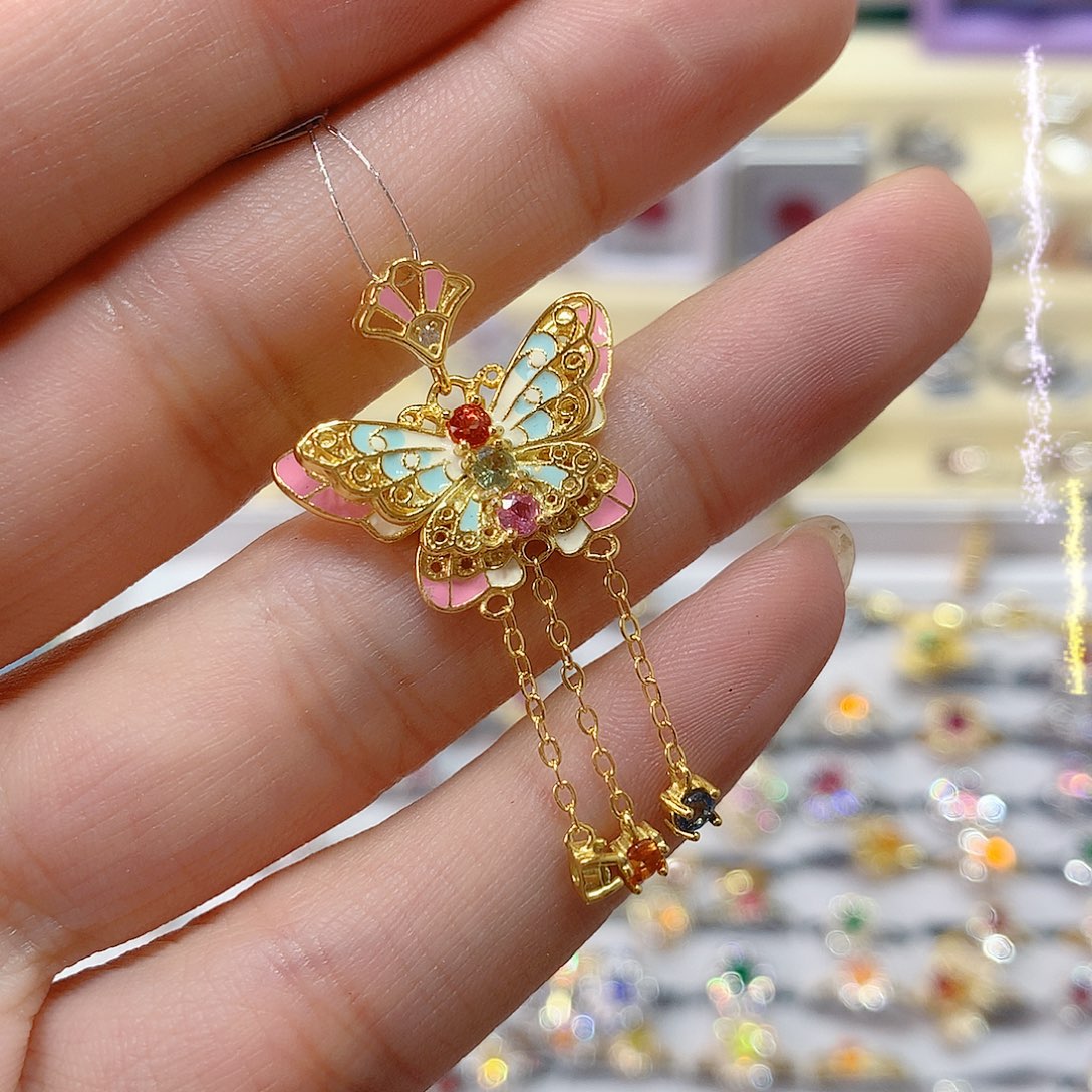 蓝宝石银S925镶嵌吊坠赠链