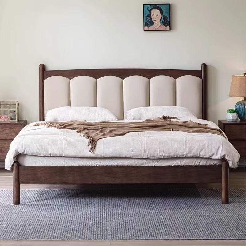 月浦家黑胡桃床软靠包床实木大床美式轻奢新中式家用简约单人北欧