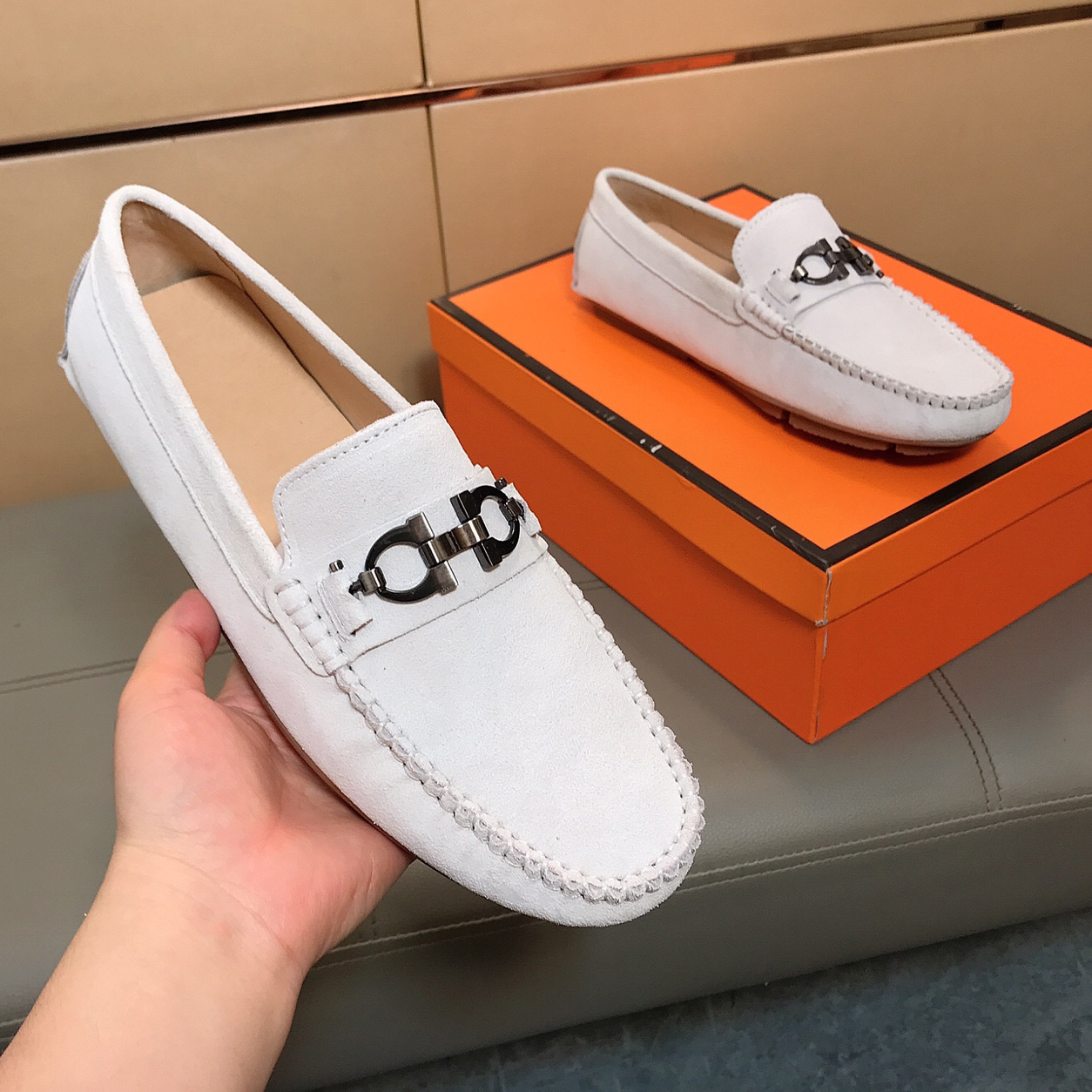 时尚乐福鞋男士真皮豆豆鞋马衔扣白色驾车鞋透气软底一脚蹬男鞋