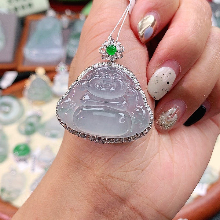 翡翠18K金镶嵌颈饰佛公，52