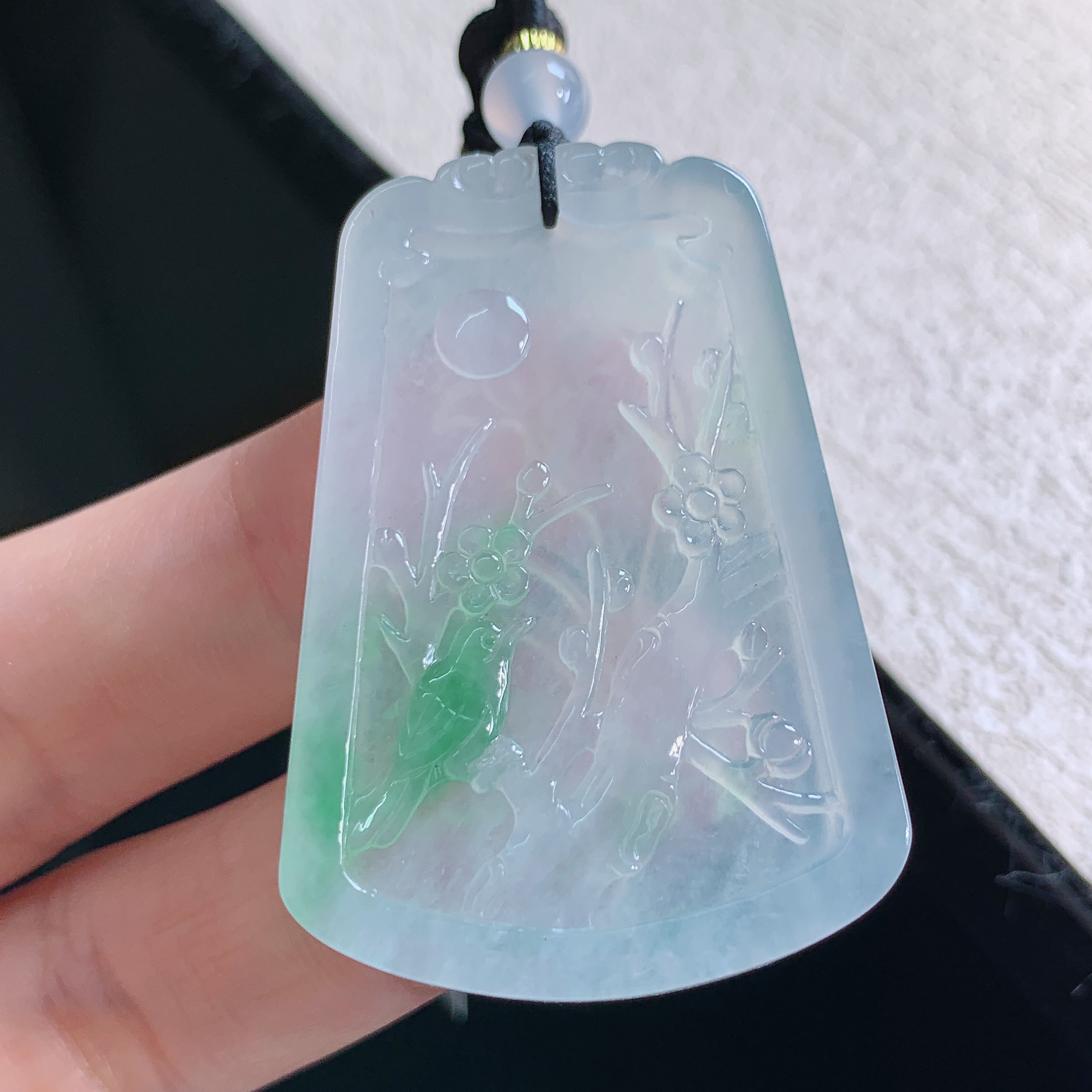 缅甸天然翡翠A货老坑冰种飘花喜上眉梢吊坠精品时尚45.1*30.7*5.1