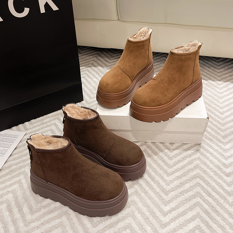 小个子时尚厚底增高马丁靴加绒雪地靴2025冬款勃肯靴短靴防滑棉靴
