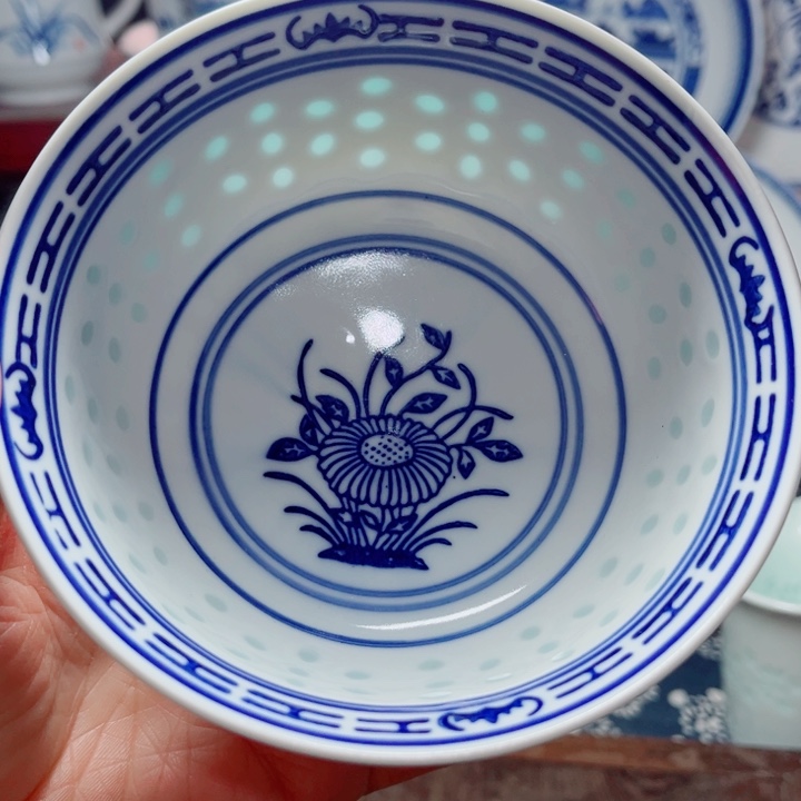 青花玲珑5寸饭碗兰花