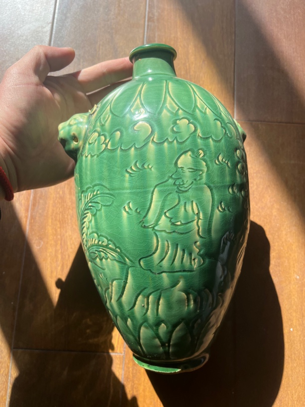 吉州窑单色釉剔刻花双耳瓶 做工精细 釉色肥美