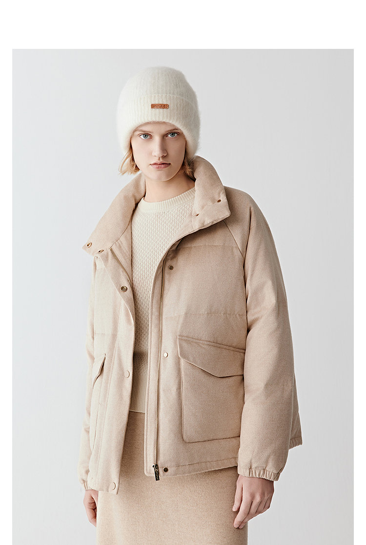 杰瑞【轻盈诗篇】丝驼绒鹅绒服冬季新款高品质短款面包羽绒服