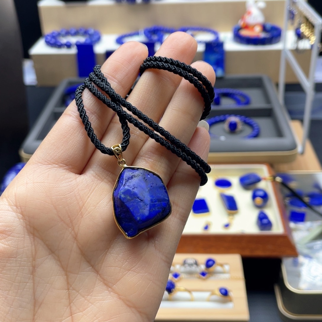 银S925镀金镶嵌青金石吊坠原石