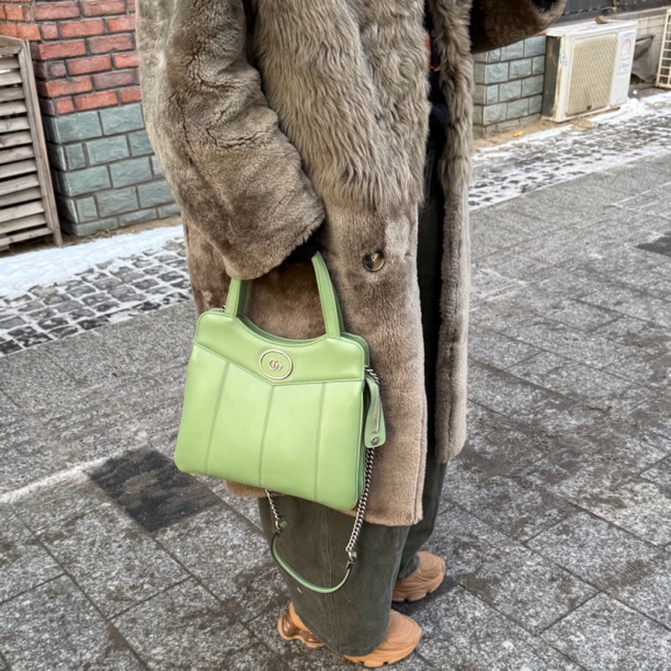 99新 GUCCI/古驰 古驰 petite 开心果绿链条斜挎包