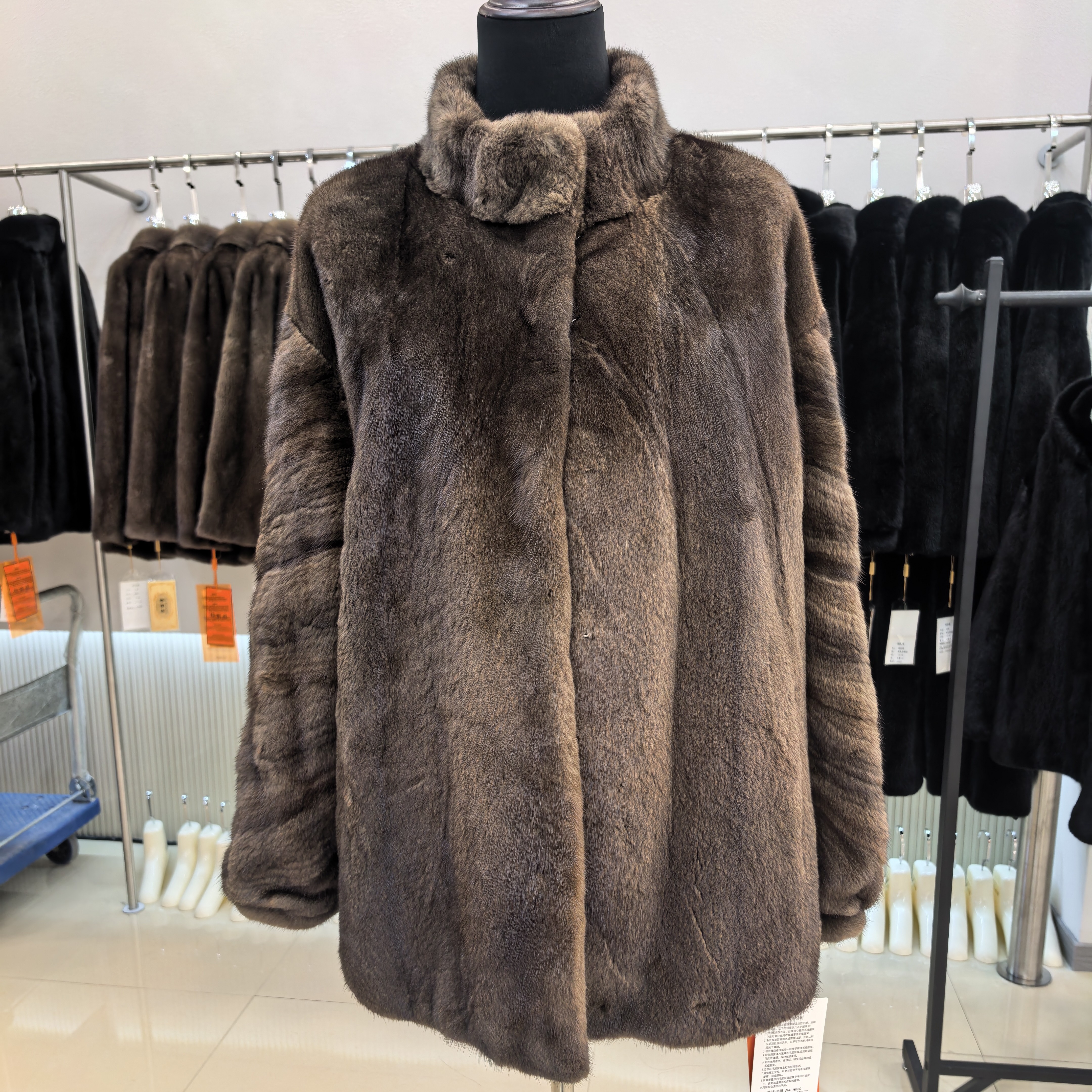 进口水貂分刀领皮草外套女士时尚气质显瘦百搭保暖