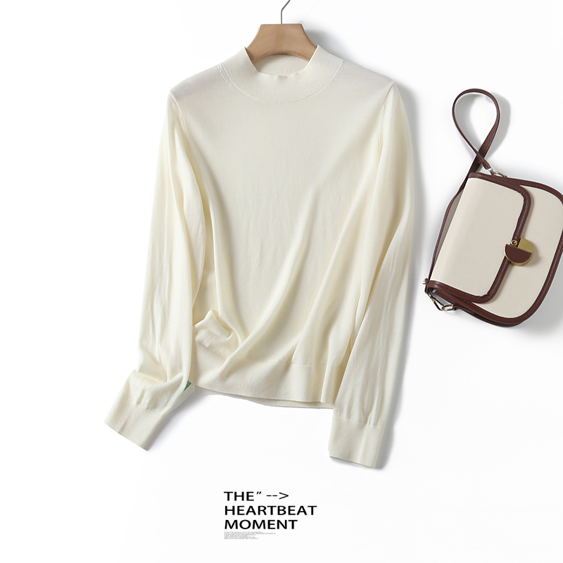 精纺可机洗100%羊毛打底衫半高领时尚女士羊毛衫HN658