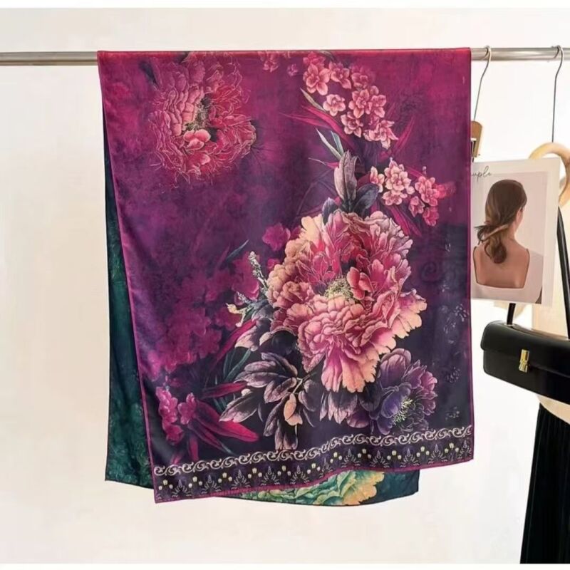 X003【紫玉牡丹】70*180高端奢品国风薄款丝巾百搭网红女士清晕染