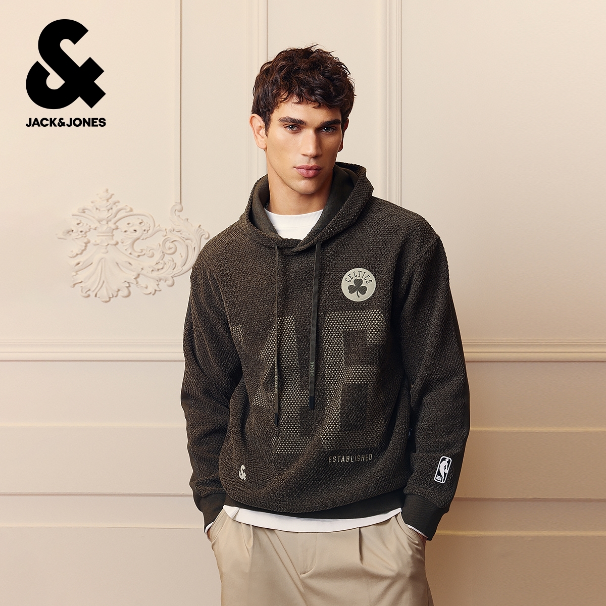 杰克琼斯NBA联名男装毛衣冬季2025年新款连帽针织衫长袖上衣