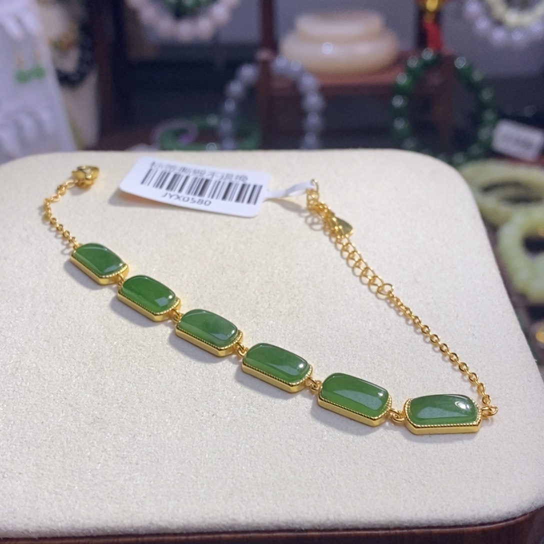 和田玉精品碧玉马鞍辣绿手链未镶嵌一**你