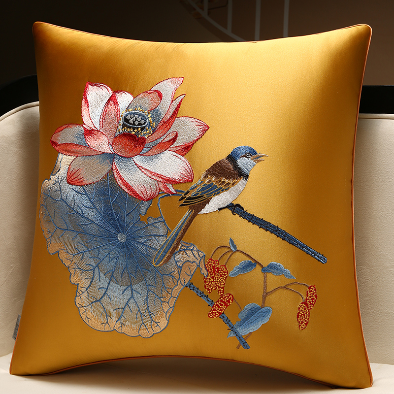 新中式刺绣款在水一方靠枕靠背垫抱枕复古中国风大尺寸靠垫