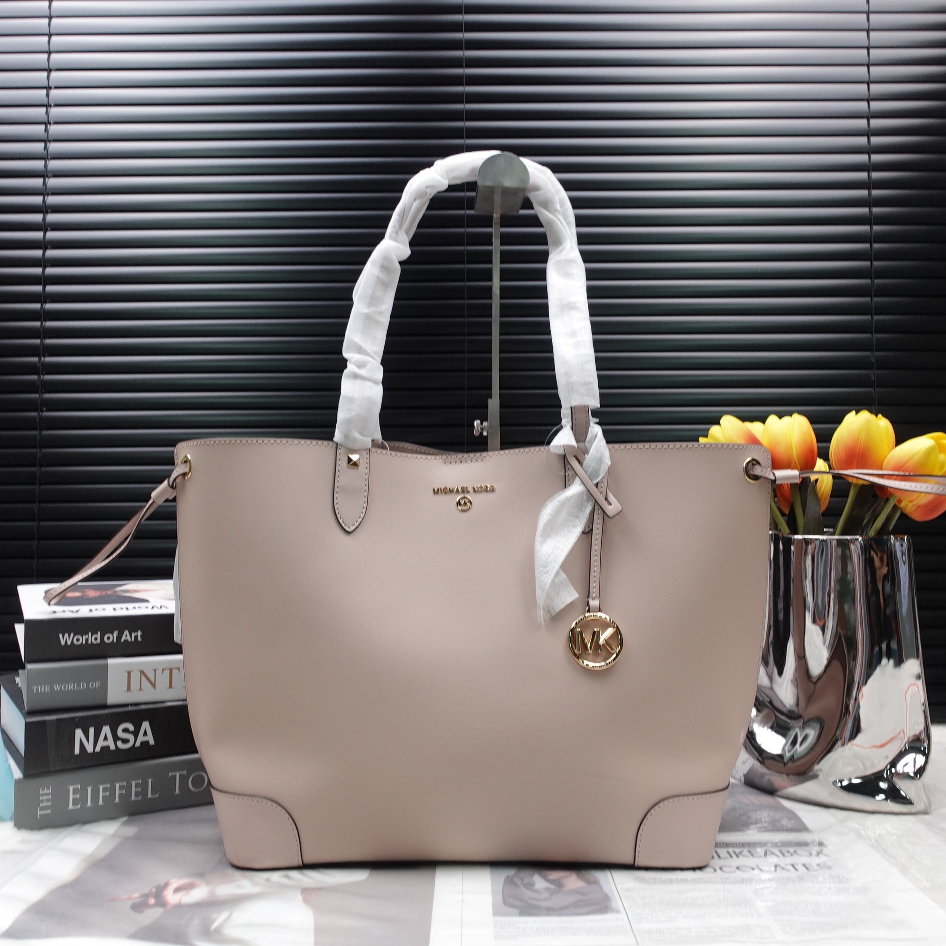 95新 MICHAELKORS/迈克高仕 粉色托特包T10228640